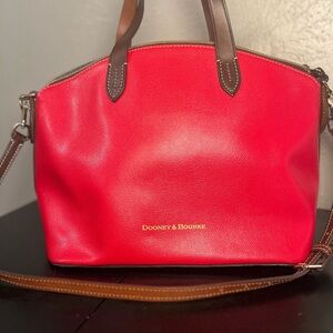 Dooney & Bourke Vibrant Red Satchel with Brown Accents
